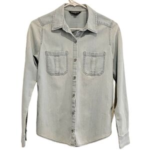 2/$18 Express Button Down Shirt Jean Denim Blue Long Sleeve Top Collar Cotton